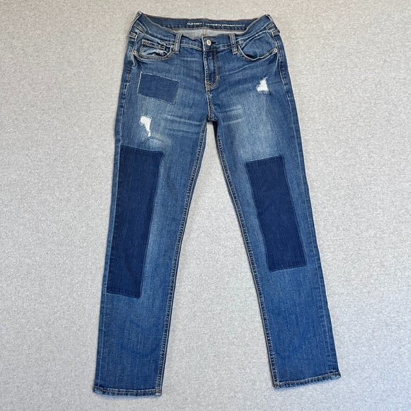 Old Navy Denim - Old Navy Jeans Womens 2 Blue Boyfriend Straight Patchwork Distressed Faded Denim